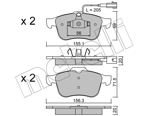 Комплект тормозных колодок, дисковый тормоз   22-0703-0   METELLI