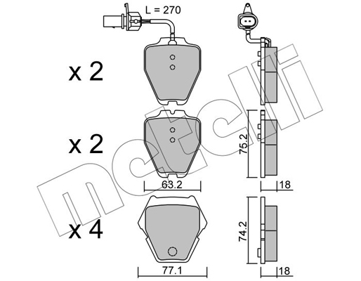 Комплект тормозных колодок, дисковый тормоз   22-0774-1   METELLI